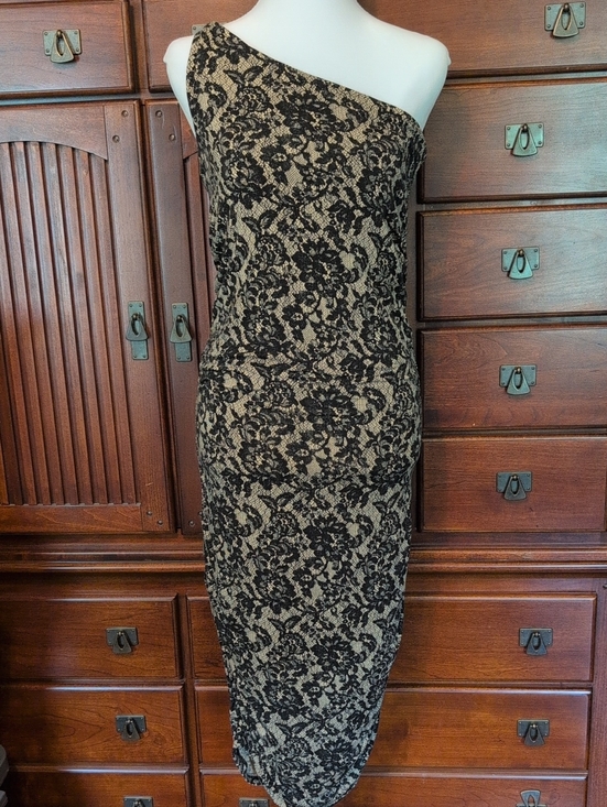 Michael Kors Dresses & Skirts - Michael Kors One-Shoulder Black Lace overlay Look  Dress With Scruched SideSeams